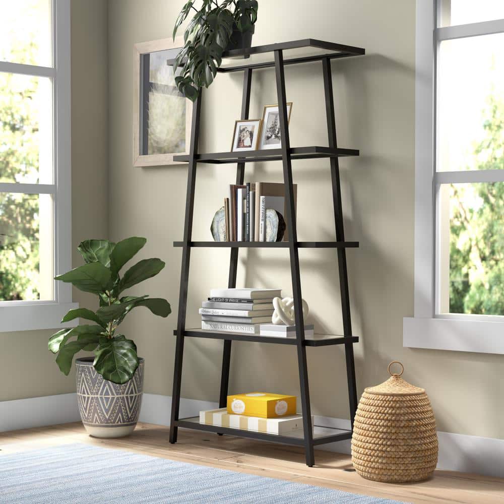 Modern 70'' Blackened Bronze Angled 4-Tier Bookcase