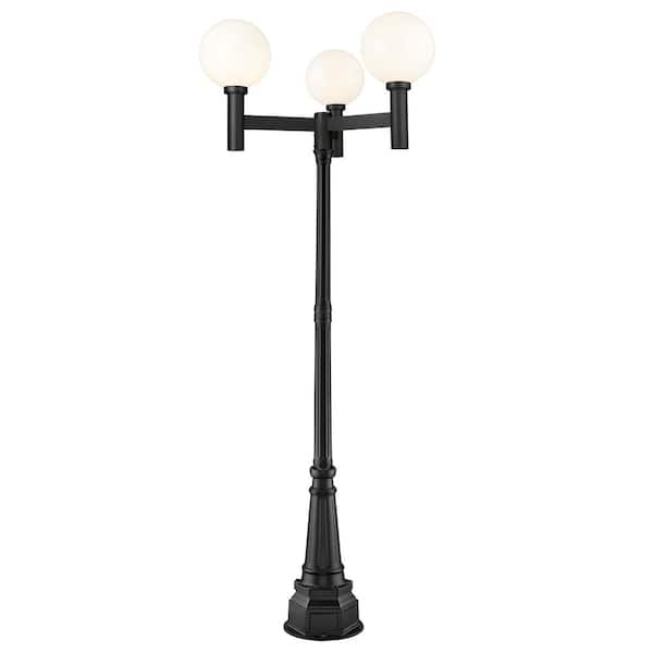 Unbranded Laurent 3-Light Black Aluminum Hardwired Outdoor Weather Resistant Post Light Set with no Bulb Included