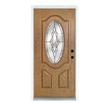 36 in. x 80 in. Andaman Light Oak Left-Hand Inswing 3/4 Oval Lite Decorative Fiberglass Prehung Front Door