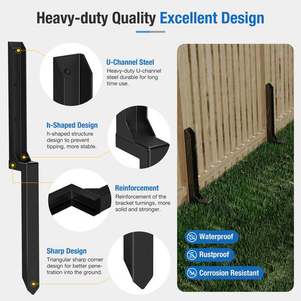 WINSOON 4.7 in. x 17.7 in. x 34 in. Heavy Duty Black Fence Post Repair Kit Anchor Ground Spike, for Fixing Broken Fence (2-Pack)