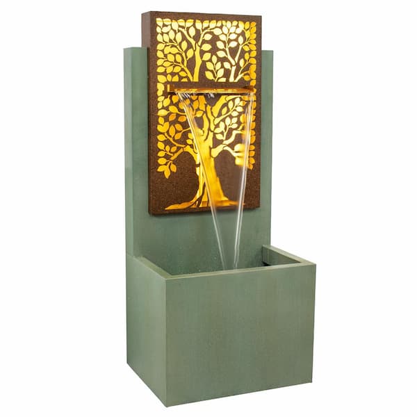 Sunnydaze Mighty Oak Steel Outdoor Water Fountain with LEDs - 41.25 in.