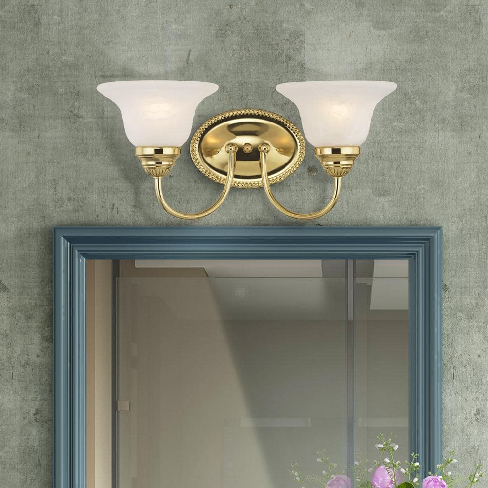 Polished Brass 2-Light Vanity with White Alabaster Glass