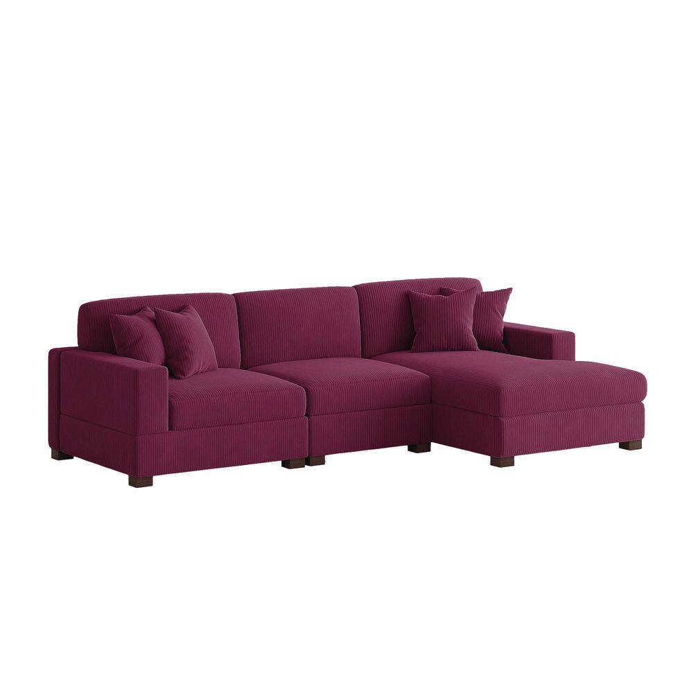 118 in. Square Arm 3-piece Corduroy Upholstered L-Shaped Sectional Sofa in Purple price history on PriceWatchPro
