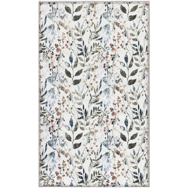 Washables Ivory Multicolor 2 ft. x 3 ft. Botanical Traditional Area Rug