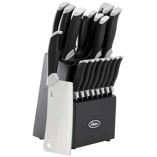 Oster Lindbergh 22-Piece Stainless Steel Cutlery Knife Set with Storage Block in Black