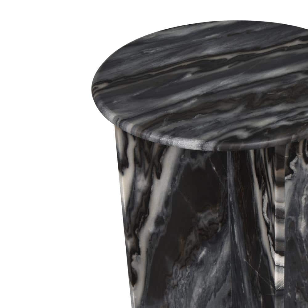 Gray Marble Round X-Shaped End Table