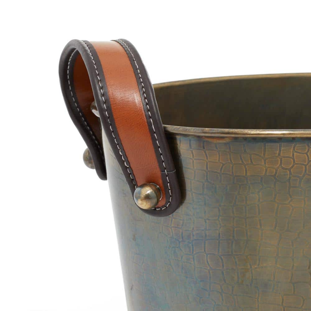 Bronze Metal 6-Bottle Ice Bucket with Leather Handles