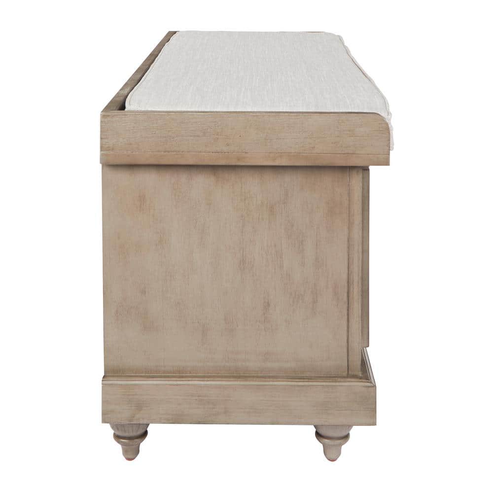 Antique Grey Acacia Wood Storage Bench with Lift Top and Cushion