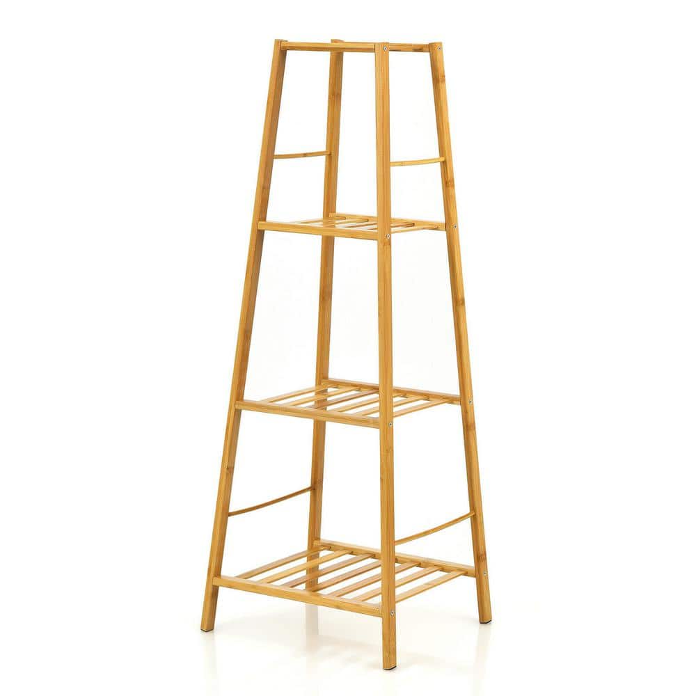 39 in. Tall Indoor/Outdoor Bamboo Wood Plant Stand (4-Tiered) in Natural