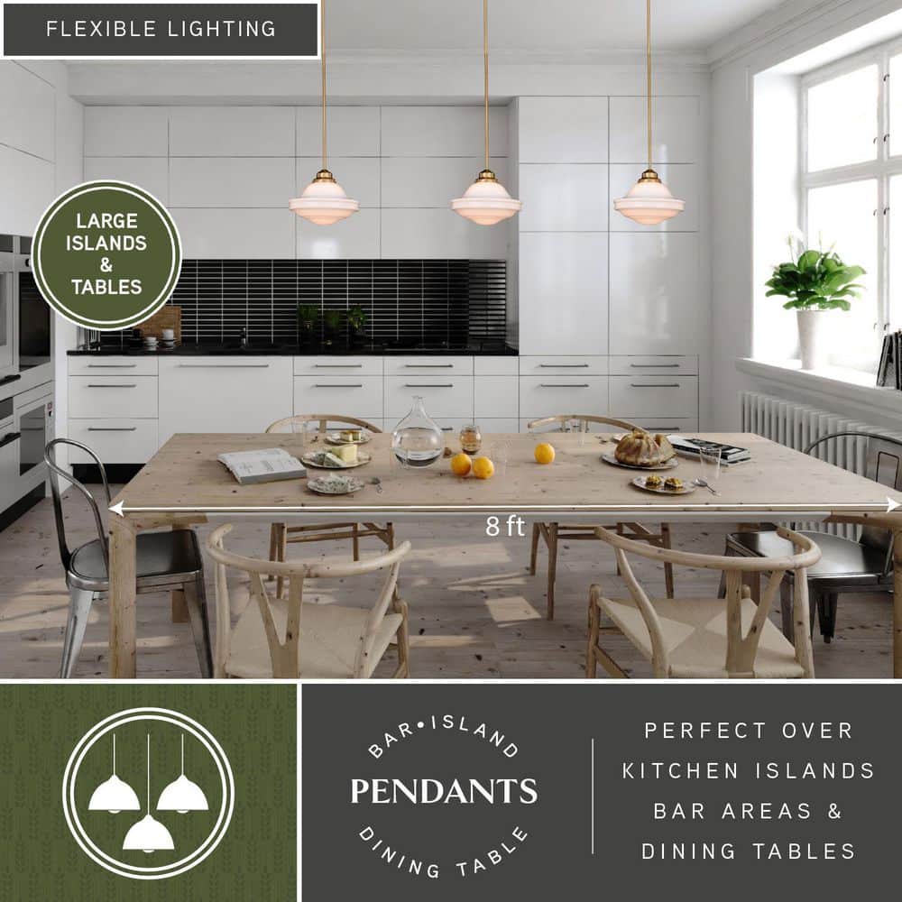 Huntley 12" Natural Brass Pendant with White Milk Glass