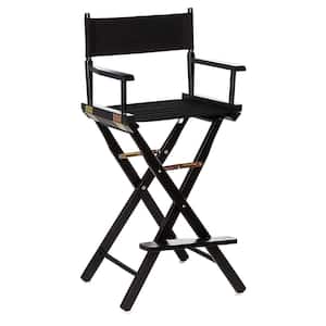 Portable Bar Height Directors Folding Chair with Wood Frame, Canvas, Black