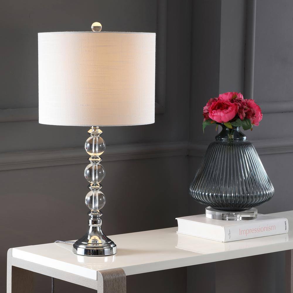 Elegant Clear Crystal 26" LED Table Lamp Set, White Linen Shade