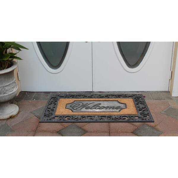 23 x 38 A1 Home Collections A1HOME200029 A1HC Rubber & Coir Dirt Trapper Heavy Weight Large Welcome Doormat Floral Border 