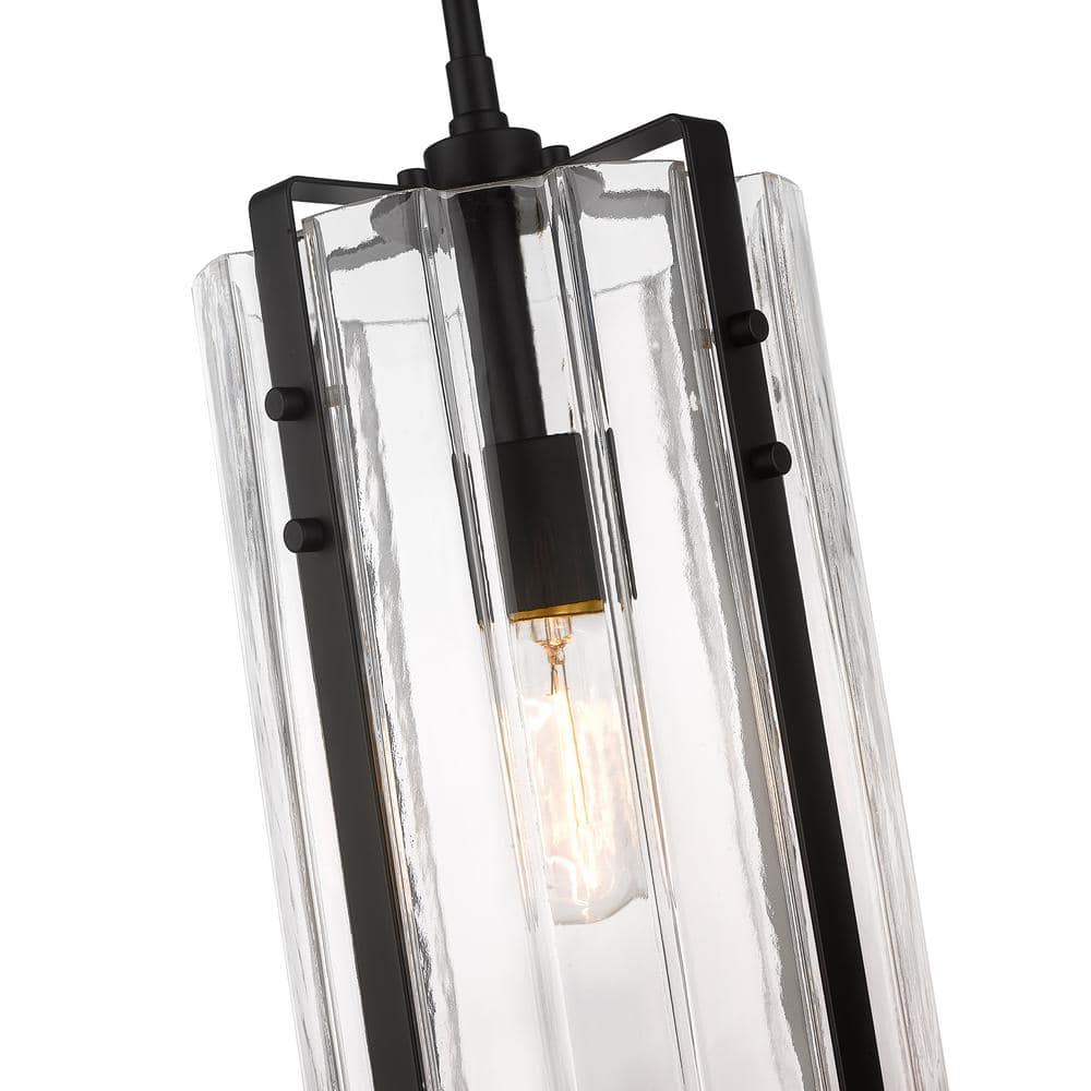 Alverton Matte Black Handcrafted Glass 1-Light Indoor/Outdoor Pendant