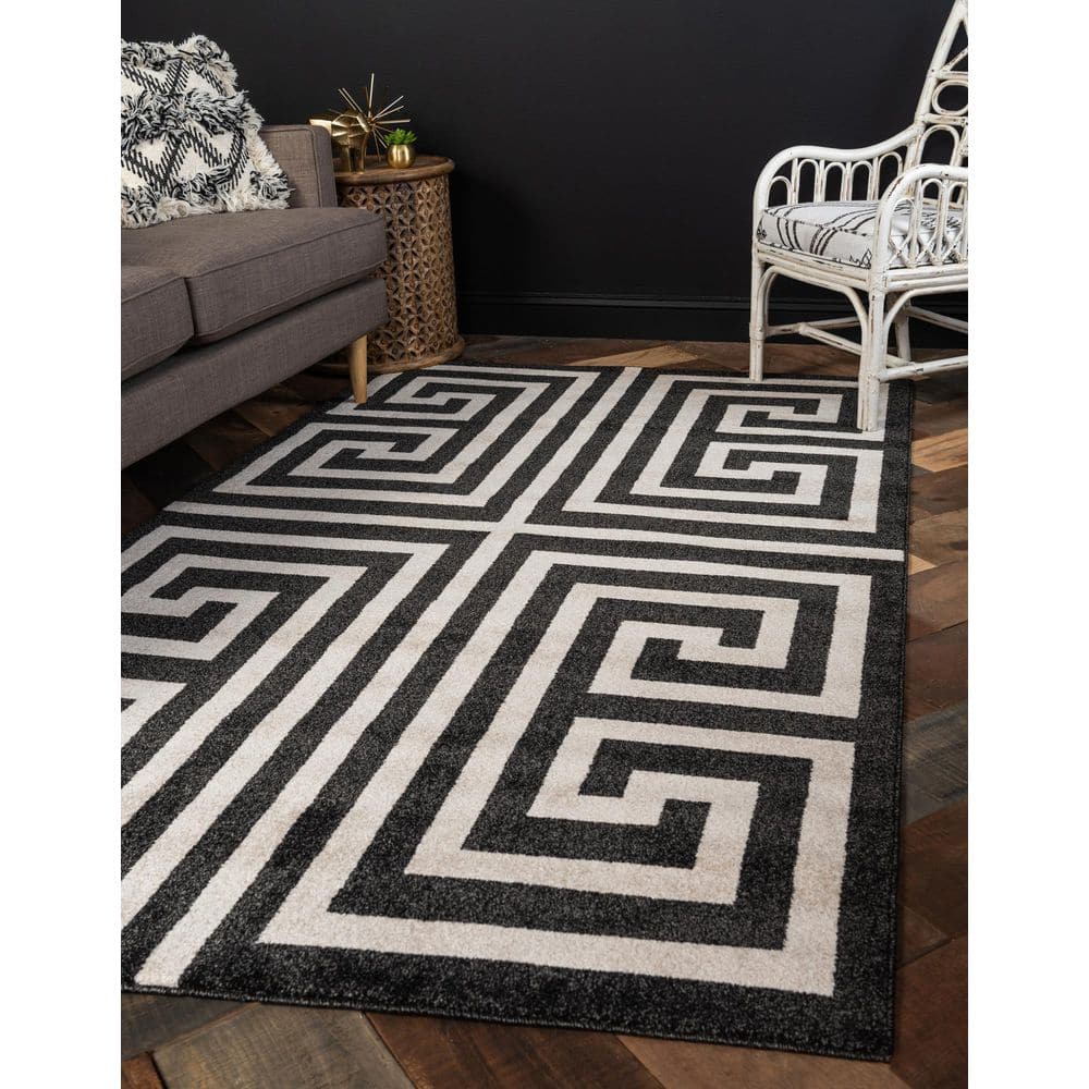 Elegant Athens Black Synthetic 5'3" x 8' Rectangular Rug