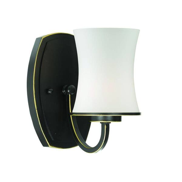 Unbranded Dorado Collection 1-Light Aged Bronze Wall Sconce with Opal Shade-DISCONTINUED