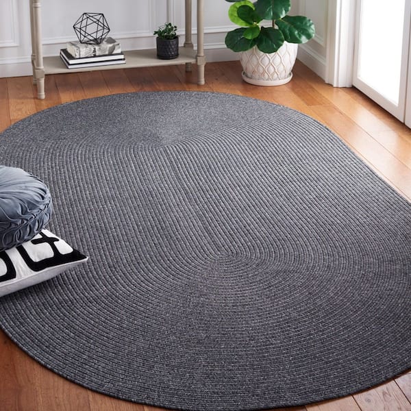 Braided Black 4 ft. x 6 ft. Machine Washable Concentric Woven Oval Area Rug