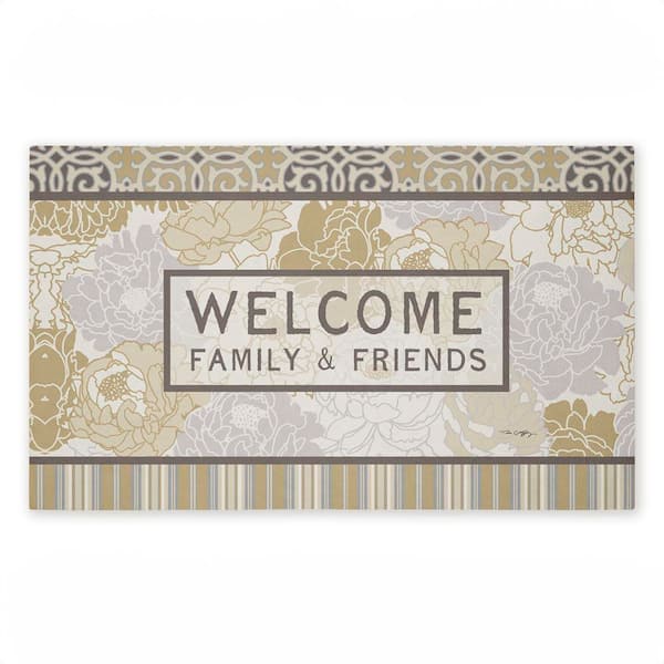 Elegant Welcome Family and Friends Gray 18 in. x 30 in. Polyester Non-Slip Outdoor Door Mat