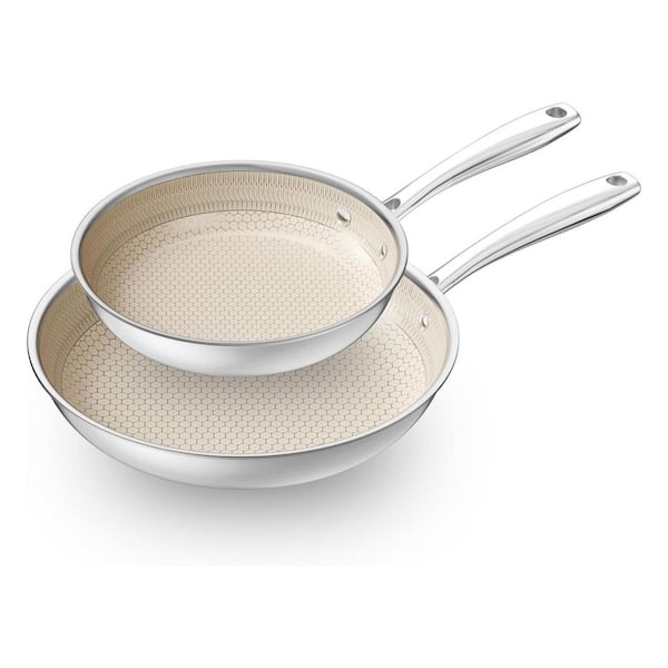Hybrid Nonstick 2-Piece Tri-Ply Stainless Steel & Aluminum Frying Pan Set, Ceramic Coating, Induction & Gas