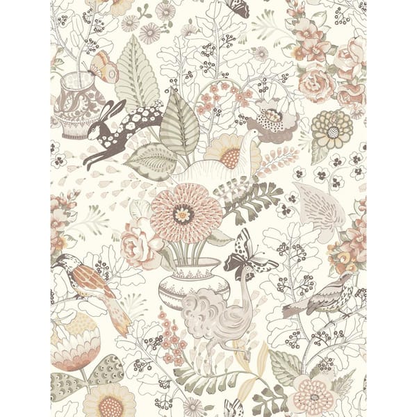A-Street Prints Pink Whimsy Fauna Wallpaper Sample