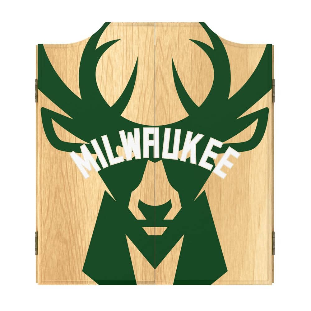 Milwaukee Bucks Fade 20.5 in. Dart Board with Cabinet, Darts and Scoreboard
