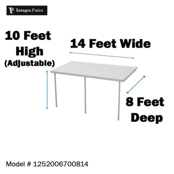 14 ft. x 8 ft. White Aluminum Frame Patio Cover, 3 Posts 20 lbs. Snow Load