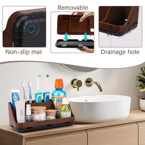 Anqtovp 7 Piece Wood Bathroom Sink Accessory Set Detachable