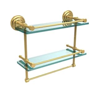 16 in. L x 12 in. H x 5 in. W 2-Tier Gallery Clear Glass Bathroom Shelf with Towel Bar in Polished Brass