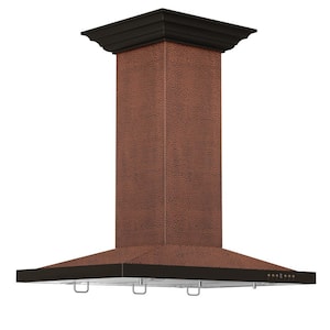 30 in. 400 CFM Convertible Vent Island Mount Range Hood with LED Light in Hand Hammered Copper