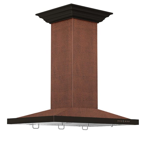 ZLINE Kitchen and Bath 30 in. 400 CFM Convertible Vent Island Mount Range Hood with LED Light in Hand Hammered Copper