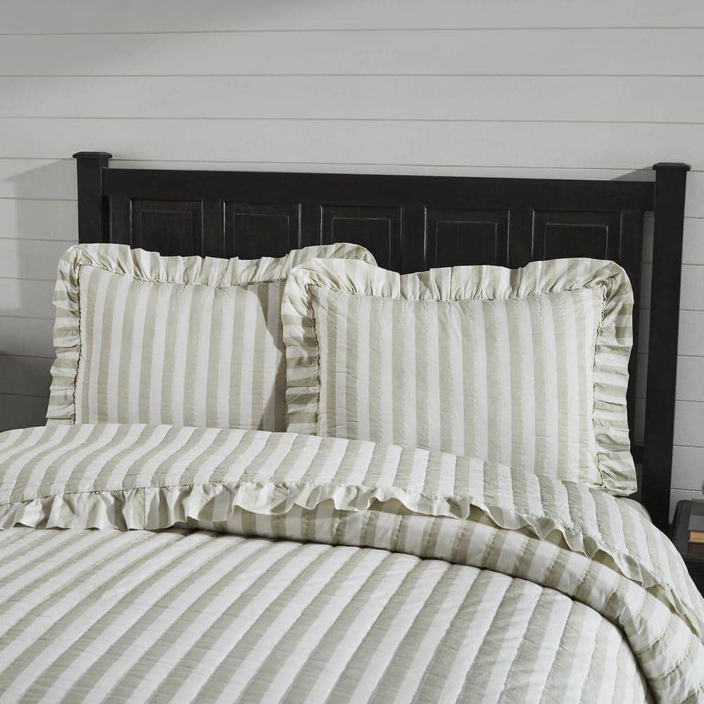 Soft White Cotton Ruffled Standard Sham with Stripes