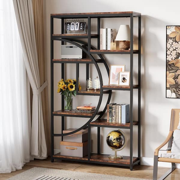 BYBLIGHT Eulas 68.89 in. Tall Brown and Black Wood 9-Shelf