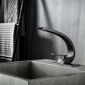 Single Hole 1-Handle Bathroom Faucet in Matte Black with Deck Mount Lead-Free Solid Brass Arc Style Sink Faucet