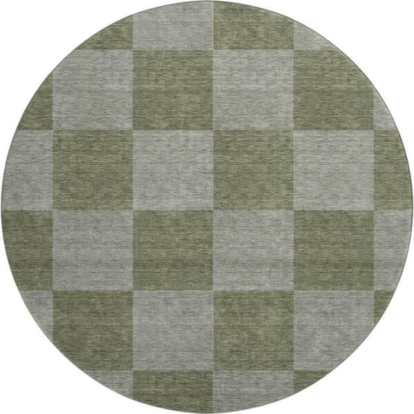 Mayfield Premium Machine Washable Abstract AMF2345 Olive 8 ft. x 8 ft. Round Rug