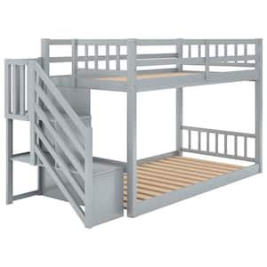 Gray Twin Floor Bunk Bed Ladder with Storage