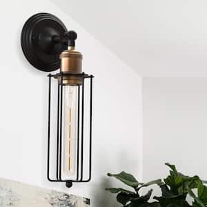 10.63 in.1-Light Dimmable Black Farmhouse Industrial Wall Sconces with Caged Shaded for Bedroom Hallway