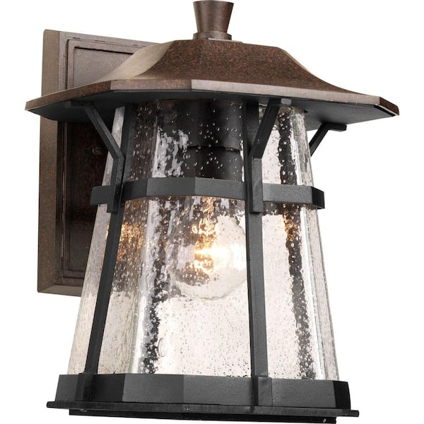 Derby Collection 1-Light Espresso Clear Seeded Glass Craftsman Outdoor Medium Wall Lantern Light