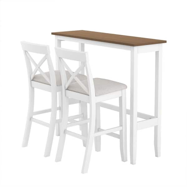 3-Piece Farmhouse Cherry Wood Top Bar Table Set ((Seats-2))