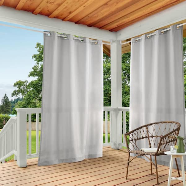 EXCLUSIVE HOME Cabana Cloud Grey Solid Light Filtering 54 in. x 132 in. Grommet Top Indoor/Outdoor Curtain Panel (Set of 2)