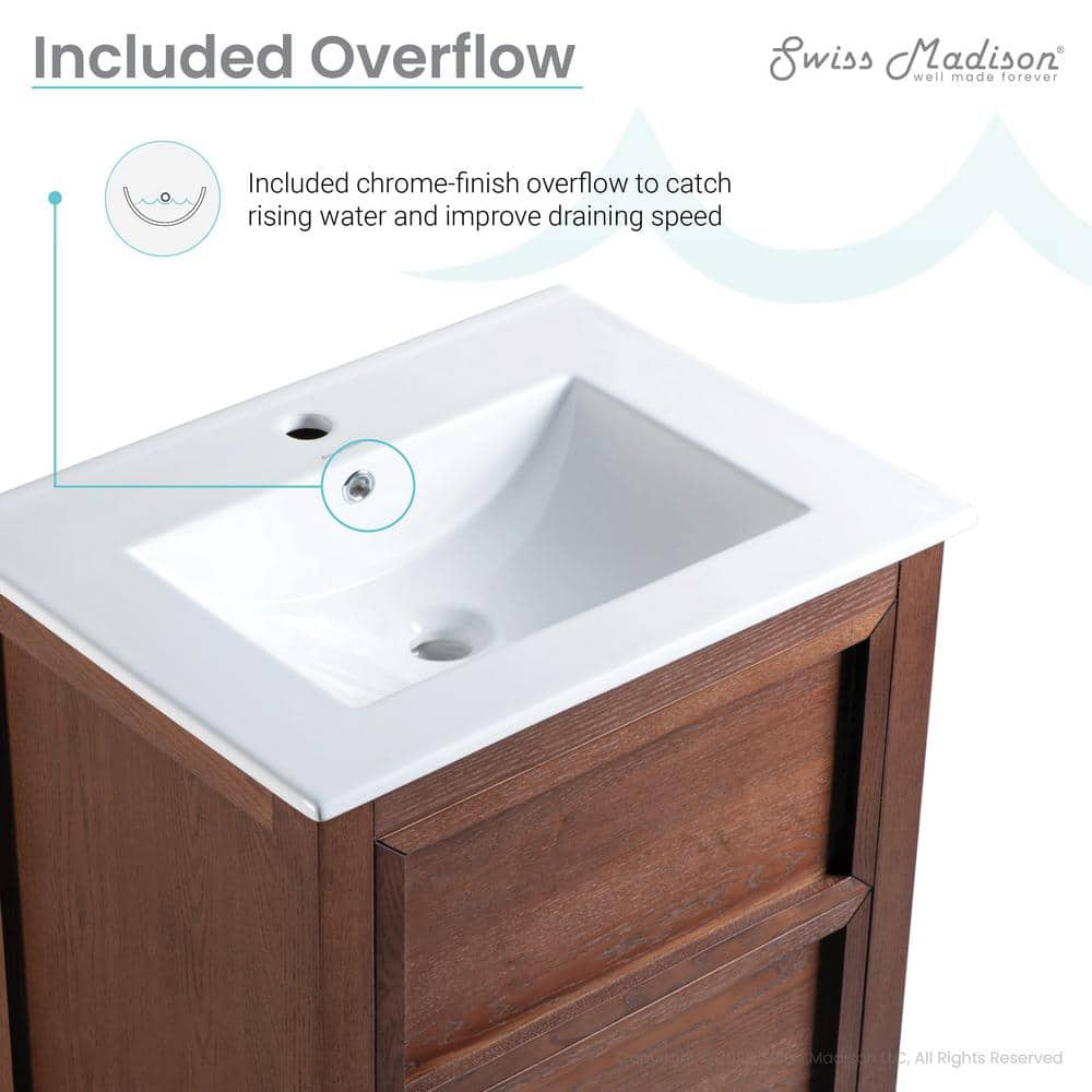 Nadar 24" Walnut Freestanding Bathroom Vanity with Ceramic Top