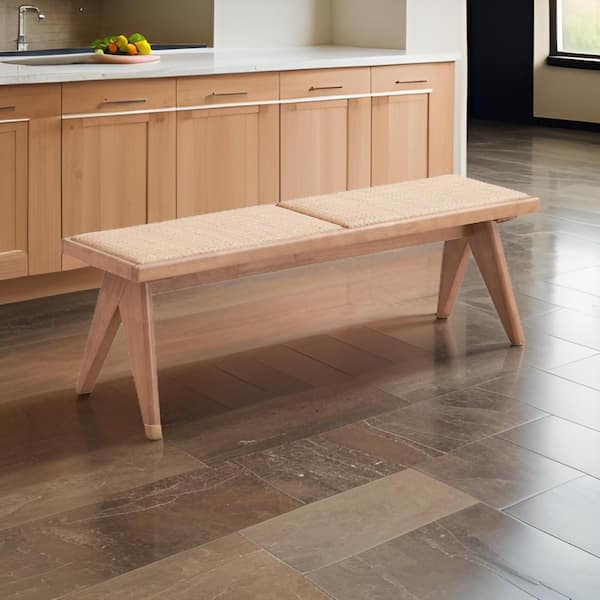 Benjara Brown Backless Dining Bench with Angled V Shaped Legs 51 in.