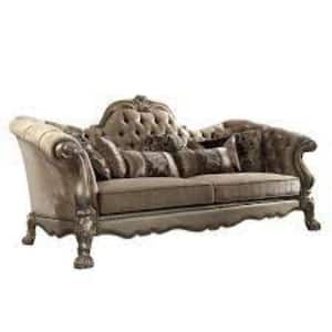 Amelia 96 in. Rolled Arm Faux Leather Rectangle Sofa in Bone