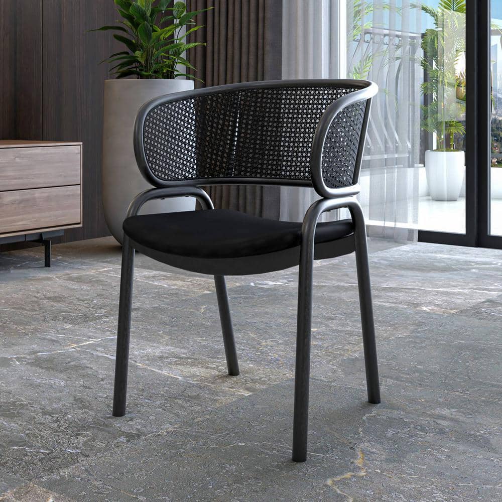 Leisuremod Modern Upholstered Dining Chair with Cozy Armrest and Black ...