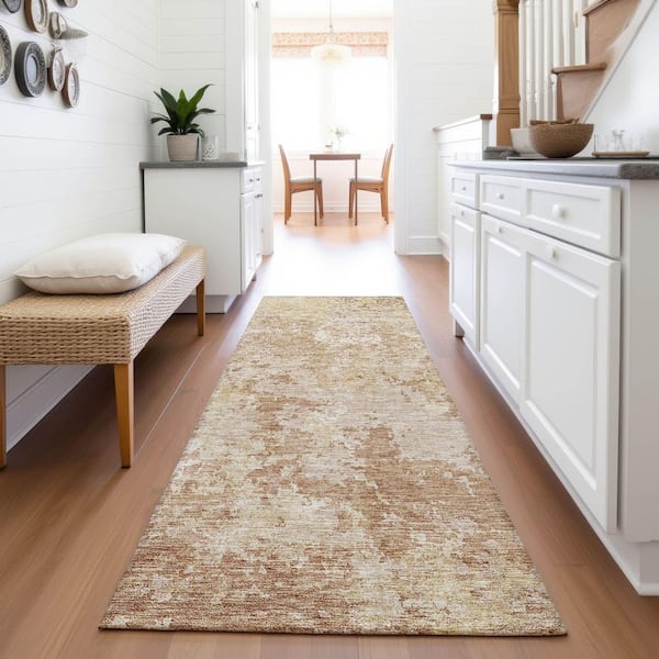 Mayfield Premium Machine Washable Abstract AMF1162 Copper 2 ft. 3 in. x 7 ft. 6 in. Runner Rug