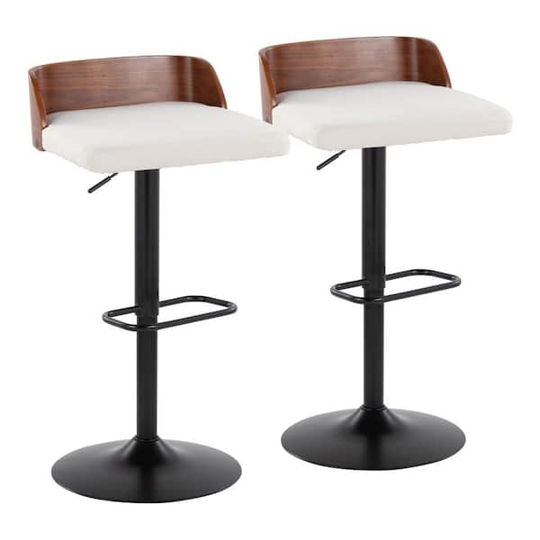Lumisource Maya 31 in. Cream Fabric, Walnut Wood and Black Metal Adjustable Bar Stool (Set of 2)