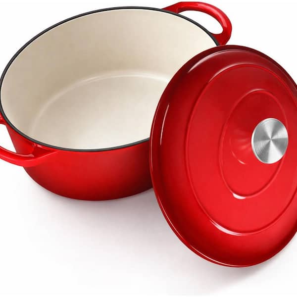 7-Piece White Enamel Cast Iron Oval Dutch Oven Set Non Stick Heavy Duty with Lid Induction Compatible Cookware