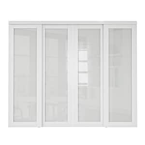 96 in. W. x 80 in. 1-Lite Tempered Frosted Glass White Finished Solid Core Sliding Door with Hardware
