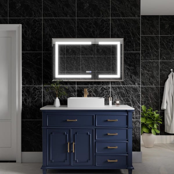 AZDHOME 40 in. W x 24 in. H Rectangular Silver Aluminum Recessed