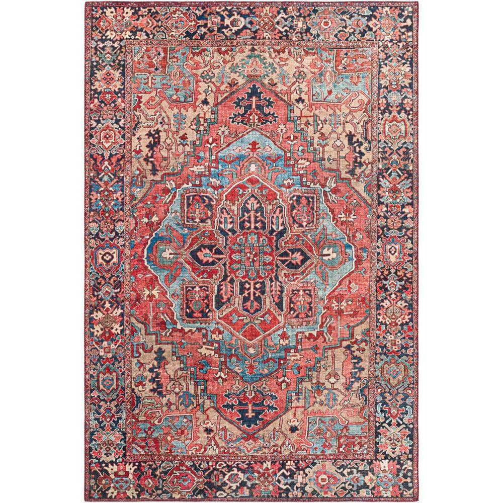 Bright Red Rectangular Synthetic Vintage Area Rug