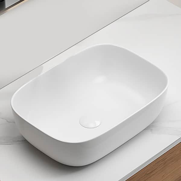 17.91 in. x 12.6 in. Vessel Bathroom Sink in White Ceramic
